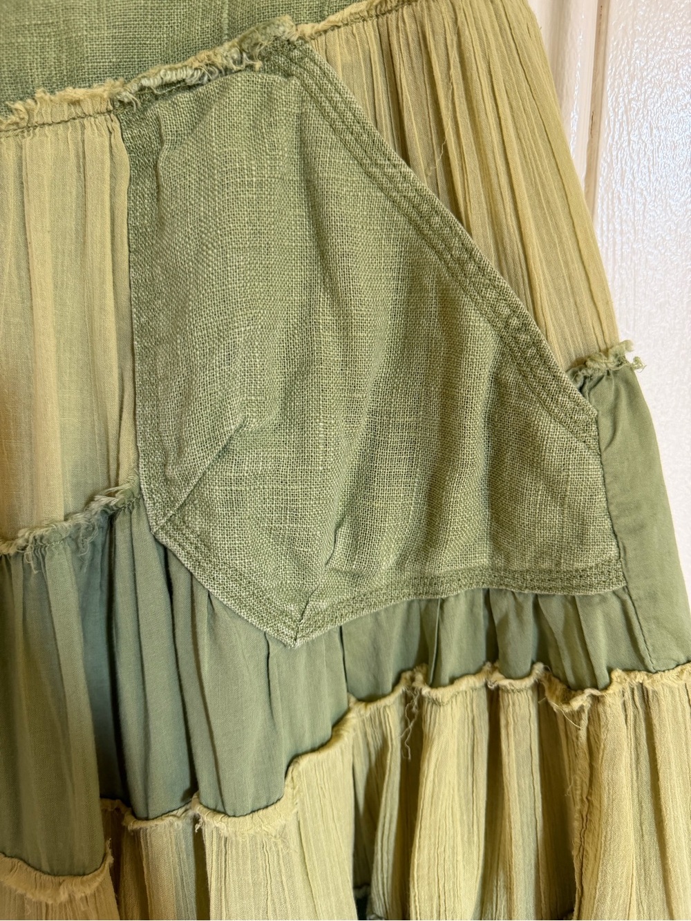 Y2K rare free people size small Women's Two-Tone Green Tiered Boho Skirt - Picture 13 of 15